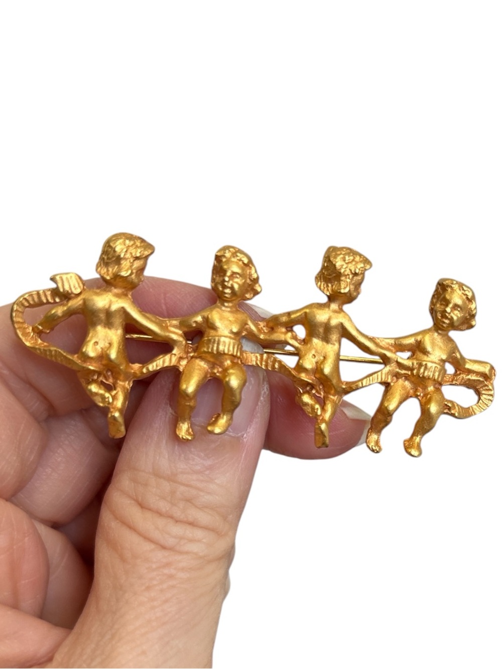Vintage Kirks Folly Gold Cherub Angels Garland Brooch